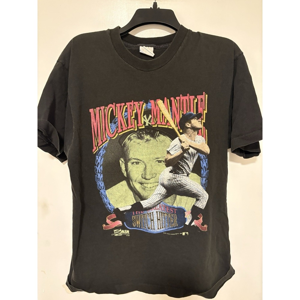 Vtg 90s New York Yankees Mickey Mantle T Shirt XL Single Stitch Salem Sportswear